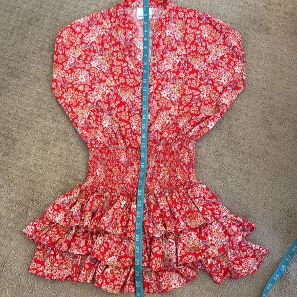 Skylar + Madison Red Floral Smocked Dress Topper Small - Picture 8 of 8